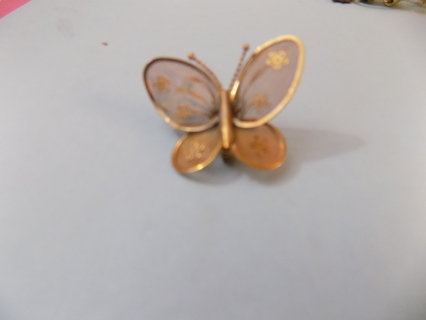Vintage butterfly brooch with mesh wings goldtone frame wings and body