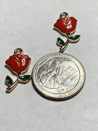 RED ROSE CHARMS~#2~SET OF 2~FREE SHIPPING!