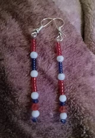 Red,white and blue crystal beaded hook earrings 3inch