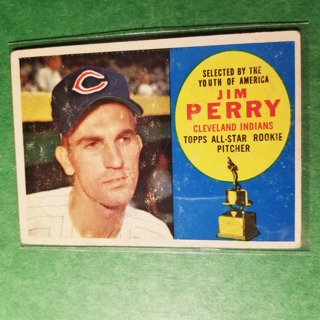 1960 - TOPPS BASEBALL CARD NO. 324 - JIM PERRY ROOKIE ALLSTAR  - INDIANS - EXMT-NRMT+