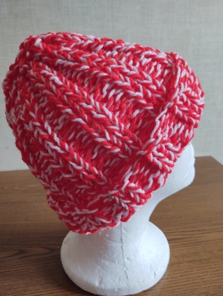 Hand Knit Red and White Cuffed Hat 