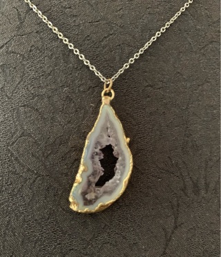 Amethyst Geode Pendant Necklace Preowned Gold Plated