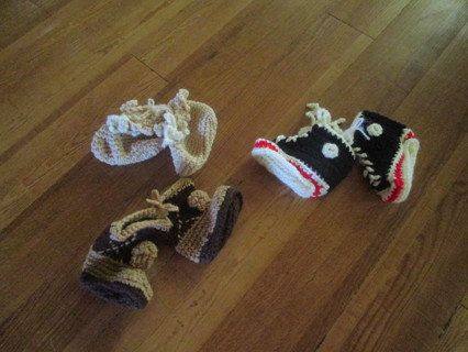 3 pairs of new soft crochet handmade by gramma /baby  booties