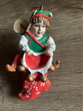 Vintage Elf And Stocking Christmas Tree Ornament Preowned 