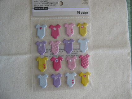 Puffy stickers, 16 pcs. NIP Baby onesies, card making, scrapbooking, baby shower, lovely stickers