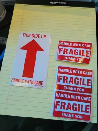 RED on WHITE- This Side Up Stickers- Handle With Care-for Posting Needs