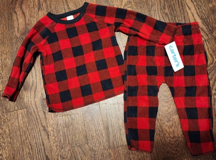 NEW - Carter's - Red Plaid PJ's - 2 pc set - size 12 months