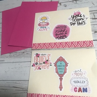 2 Handmade Cards and Envelopes, Positive Girls Words, Free Mail