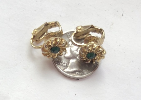 Gold tone Emerald Flower Clip Earrings