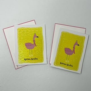 2 Pink Flamingo Warm Wishes Christmas Greeting Cards 