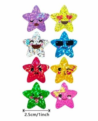 ➡️NEW⭕(8) 1" GLITTER EMOJI FACE STAR STICKERS!!