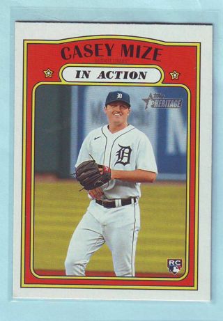 2021 Topps Heritage Casey Mize (IN ACTION) ROOKIE Baseball Card # 254 Tigers