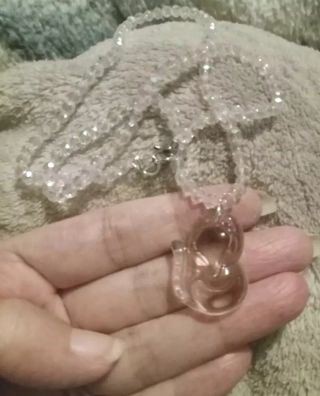 Pink Fox crystal charm beaded necklace new