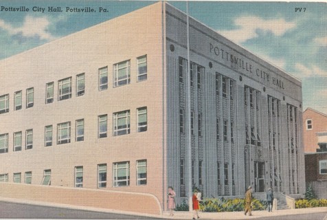 Vintage Unused Postcard: z: Linen: Pottsville City Hall, Pottsville, PA