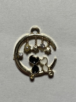 ♡MOON CAT LOVE CHARM~#2~BLACK AND WHITE CATS~FREE SHIPPING♡