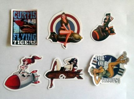 Six Airplane Nose Art Vinyl Stickers