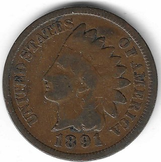 1891 Indian Head Penny U.S. One Cent Coin