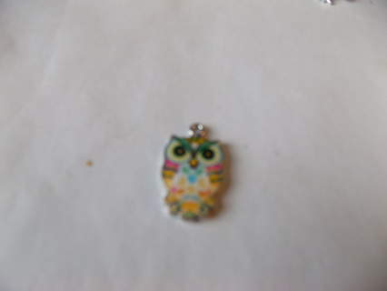 Enameled owl charm # 10   1  inch