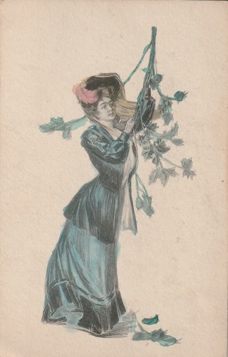 Vintage Unused Postcard: (y): Pre Linen: Victorian Lady