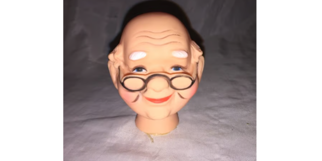 Nicely Detailed vintage Plastic squeezable old man Grandpa 0Doll Head fc1