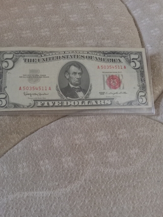 1963 red seal 5 note  bill bonus coins 