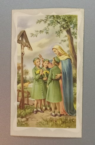 Catholic Church Card of Mother Virgin Mary with Girl Scouts