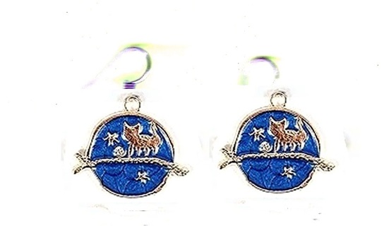 GP ENAMEL BLUE CAT ON A BRANCH EARRINGS LOT 2 (PLEASE READ DESCRIPTION)