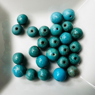 25 Glass Marbled Turquoise 10mm Round Beads 