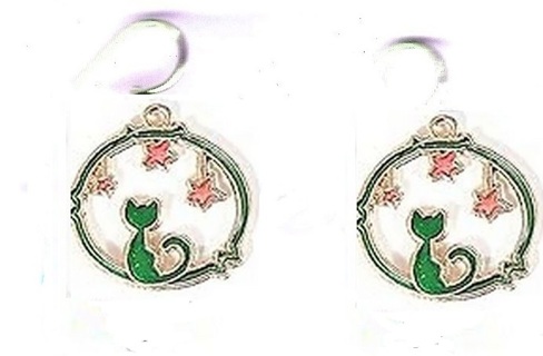 GP ENAMEL GREEN CAT AND STARS EARRINGS #3 (PLEASE READ DESCRIPTION