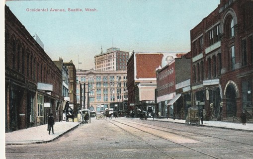 Vintage Used Postcard: (q): Pre Linen: Occidental Avenue, Seattle, WA