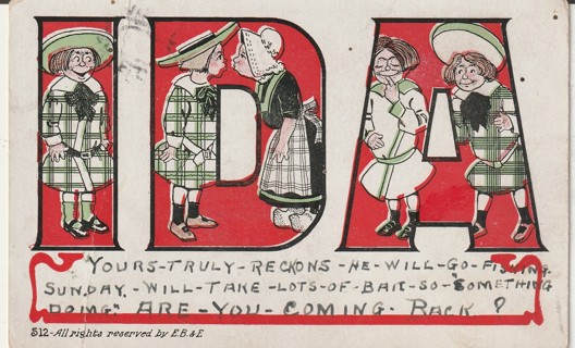 Vintage Used Postcard: (x): 1908 Ida