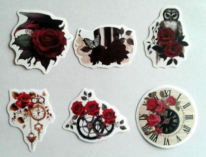 Six Gothic Style Rose Stickers