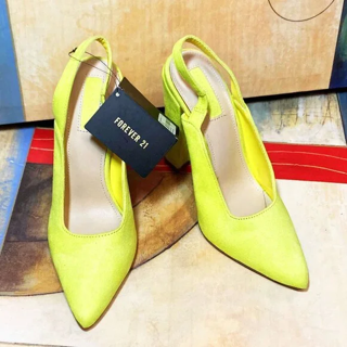 WOMEN'S FOREVER 21 CLOSED TOE LIME NEON HIGH HEELS FELT SHOES WOMENS SIZE 6