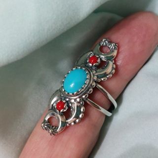 Carolyn Pollack sterling silver turquoise coral ring, sz 6