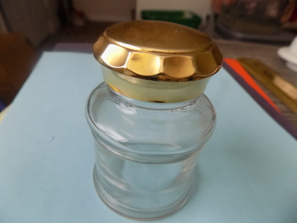 3 inch tall clear glass spice container # 3 gold twist off lid