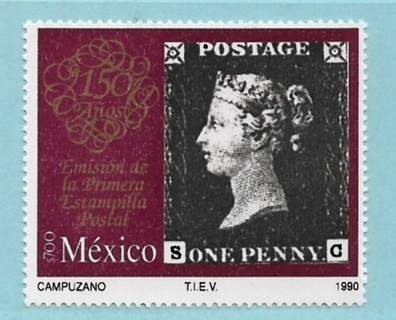 1990 Mexico Sc1646 Penny Black 150th Anniversary MNH