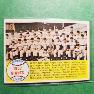 1958 - TOPPS EXMT - NRMT BASEBALL - CARD NO. 19 - NEW YORK TEAM - GIANTS - BV = $40 