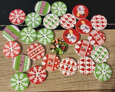 RESERVED - NEW - 25 Round Holiday Wood Buttons - 2 hole