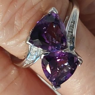 Sterling silver amethyst diamond ring, retails $177