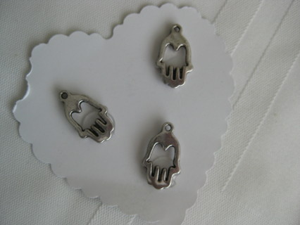 Hamsa hand charms, 3 pcs. silver tone, jewelry making. New out of package