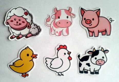 Six Cute Farm Animal Vinyl Stickers