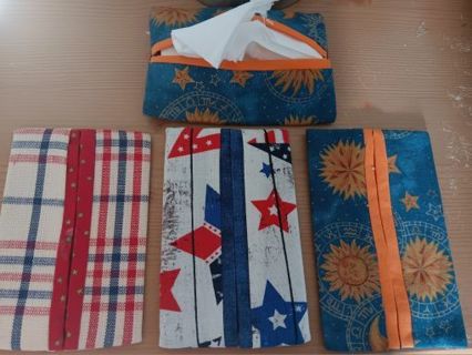 Fabric Tissue Covers Hand Crafted Set of 4! Moon and Stars & Patriotic Designs