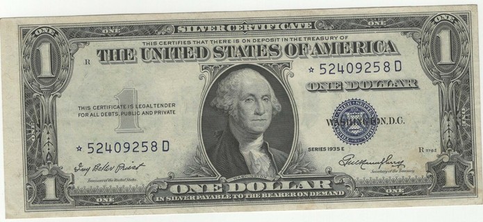 1935E Star Silver Certificate Banknote