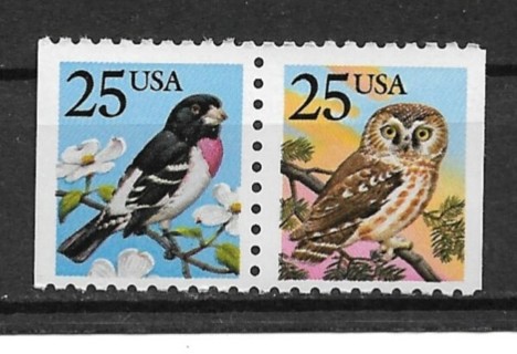 1988 Sc2284-5 Owl & Grosbeak MNH se-tenant of 2