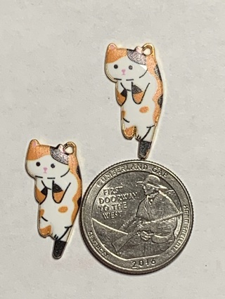 CAT CHARMS~#21~ORANGE/BLACK~HANGING AROUND~SET OF 2~FREE SHIPPING!