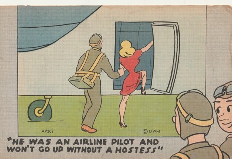 Vintage Unused Postcard: (gin) Linen: Army Comic: Airline Pilot