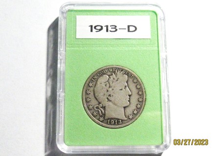  ★★ 1913-D BARBER HALF DOLLAR VG ★★ **90% SILVER**