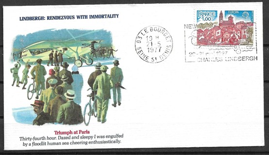 1977 France Charles Lindbergh 1st Trans-Atlantic Crossing Flight 50th Anniv. cover