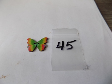 Wood butterfly button # 45 multi color