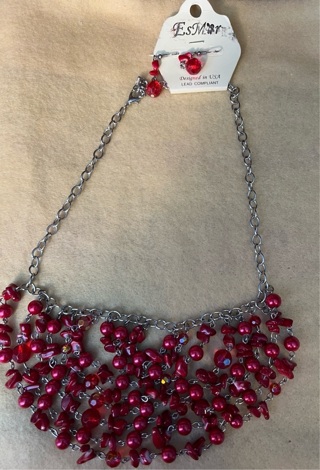 Red Necklace with Earrings (NEW )